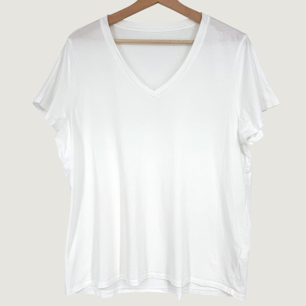 Quince White Cotton Modal V-Neck Tee Shirt Basic Minimalist XL